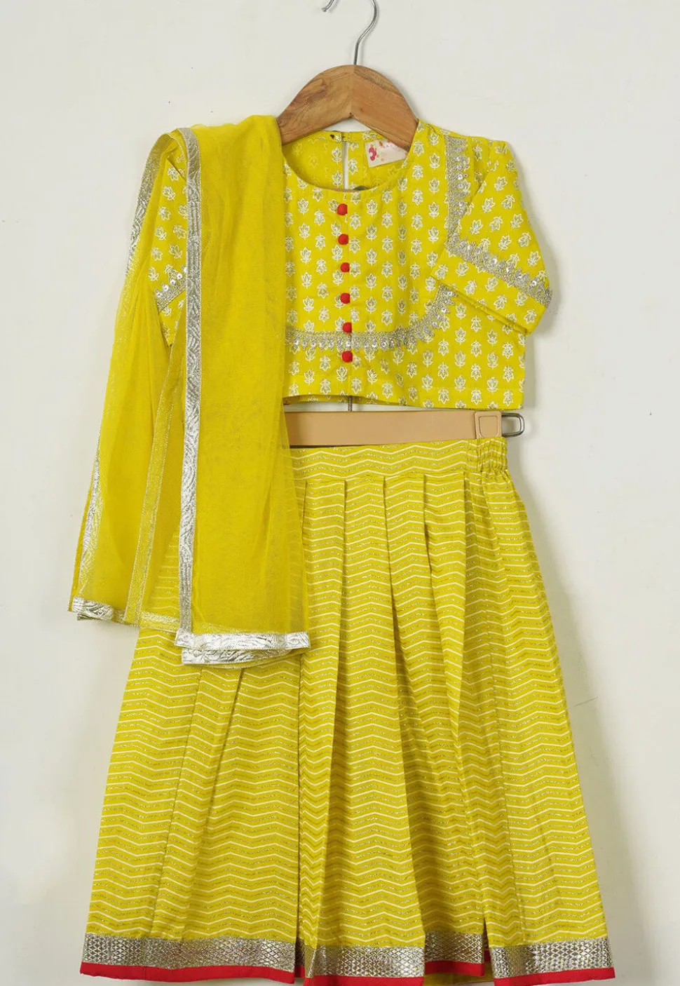 Leheriya Printed Cotton Lehenga in Yellow