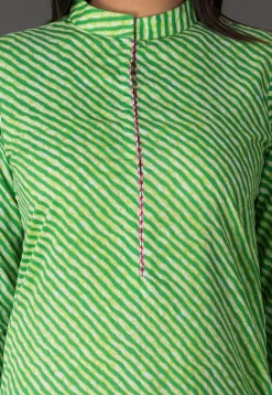 Leheriya Printed Cotton Pakistani Suit in Light Green