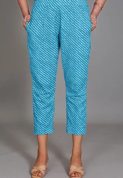 Leheriya Printed Cotton Pant in Turquoise