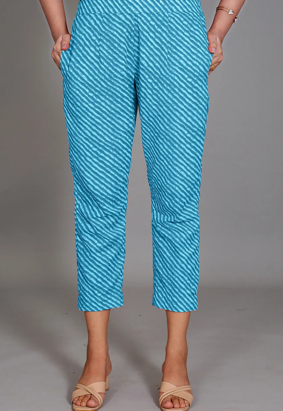 Leheriya Printed Cotton Pant in Turquoise