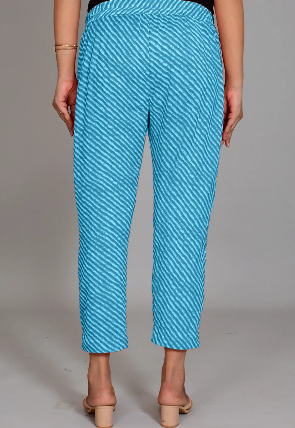 Leheriya Printed Cotton Pant in Turquoise