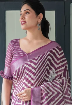 Leheriya Printed Cotton Saree in Purple
