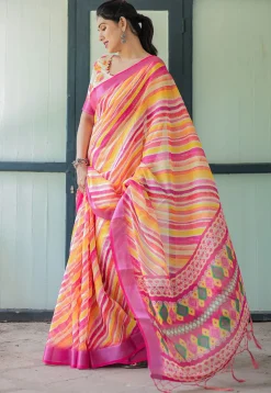 Leheriya Printed Cotton Saree in Multicolor