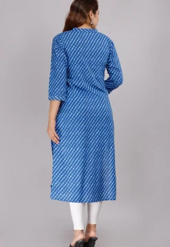 Leheriya Printed Cotton Straight Kurti in Blue