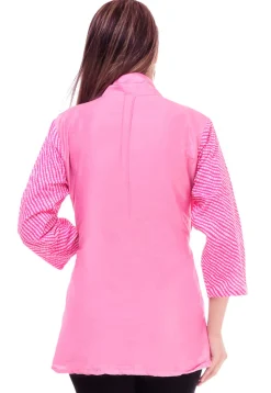 Leheriya Printed Cotton Silk Top in Pink