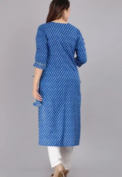 Leheriya Printed Cotton Straight Kurti in Blue