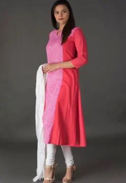 Leheriya Printed Cotton Straight Suit in Pink and Peach