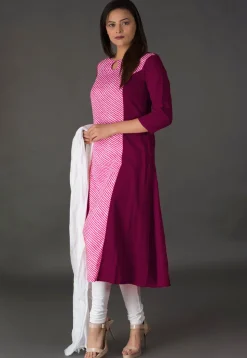 Leheriya Printed Cotton Straight Suit in Pink and Magenta