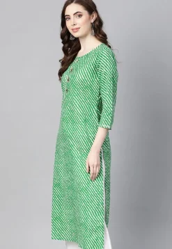 Leheriya Printed Cotton Straight Kurta in Green