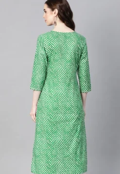 Leheriya Printed Cotton Straight Kurta in Green