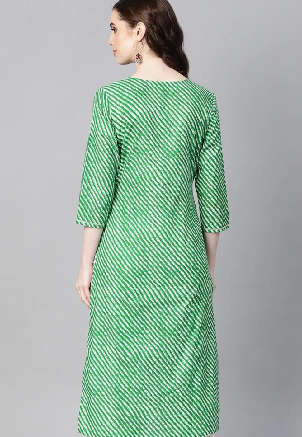Leheriya Printed Cotton Straight Kurta in Green