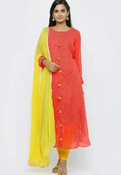 Leheriya Printed Georgette A Line Suit in Coral Red