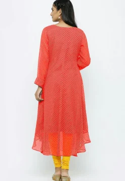 Leheriya Printed Georgette A Line Suit in Coral Red