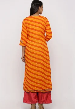 Leheriya Printed Georgette Pakistani Suit in Yellow and Orange
