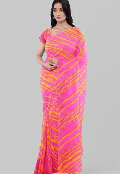 Leheriya Printed Georgette Saree in Pink