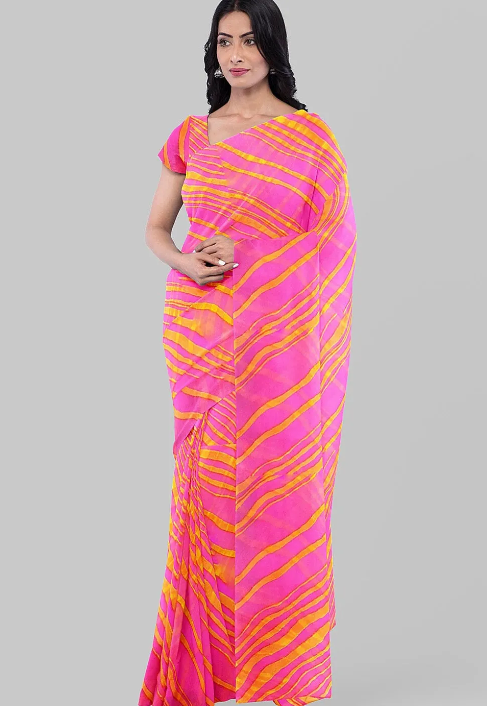 Leheriya Printed Georgette Saree in Pink