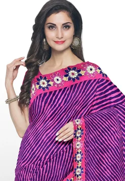 Leheriya Printed Georgette Saree in Pink and Purple