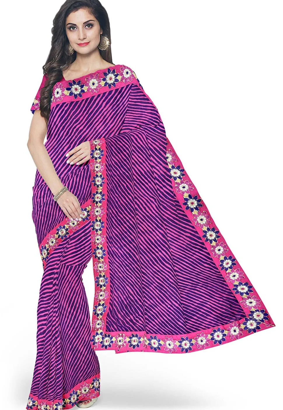 Leheriya Printed Georgette Saree in Pink and Purple