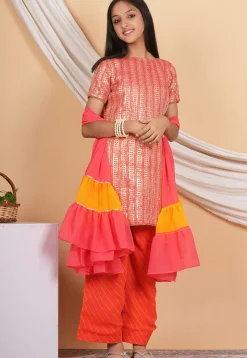 Leheriya Printed Georgette Pakistani Suit in Peach