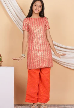 Leheriya Printed Georgette Pakistani Suit in Peach