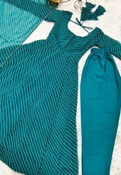 Leheriya Printed Georgette Anarkali Suit in Teal Blue