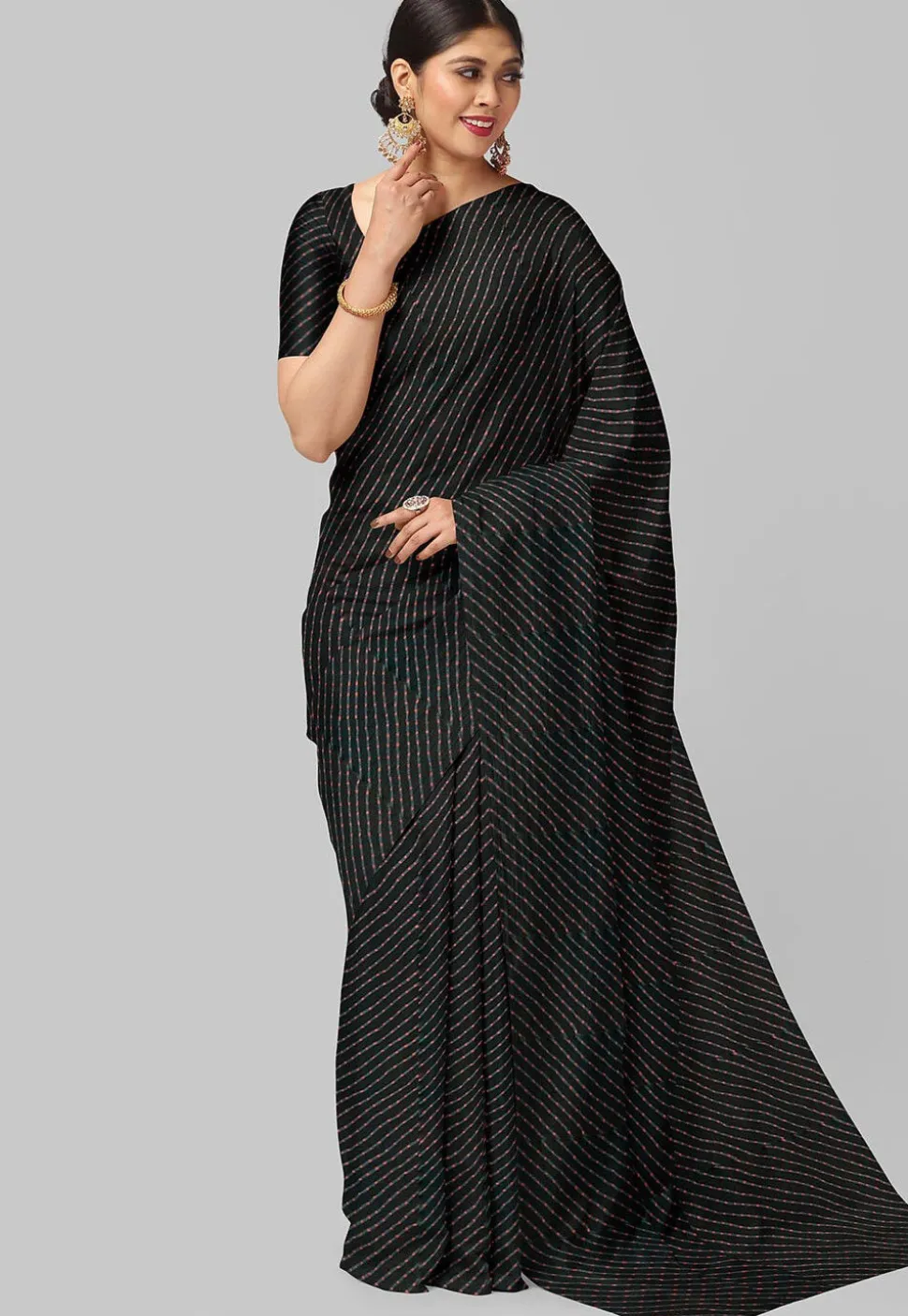 Leheriya Printed Georgette Saree in Black