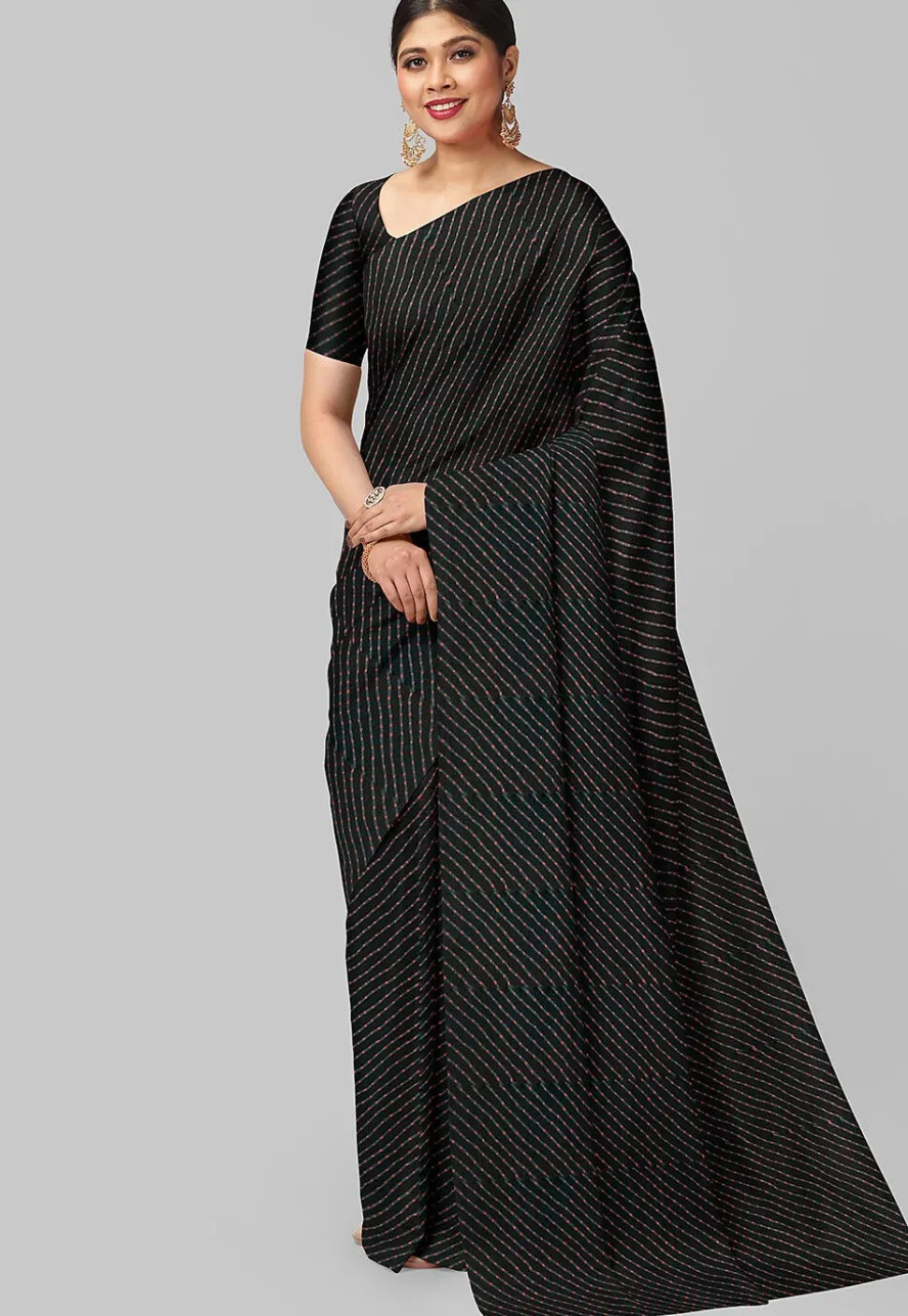 Leheriya Printed Georgette Saree in Black