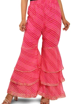 Leheriya Printed Georgette Tiered Sharara in Pink