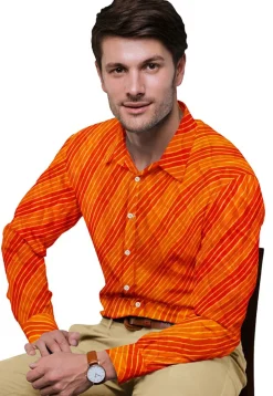 Leheriya Printed Georgette Shirt in Shaded Orange