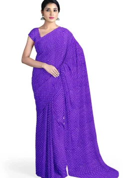 Leheriya Printed Georgette Saree in Purple