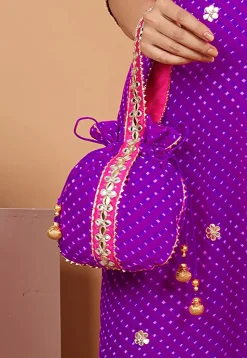 Leheriya Printed Georgette Potli Bag in Purple