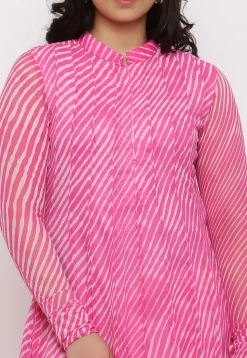 Leheriya Printed Georgette Anarkali Suit in Pink