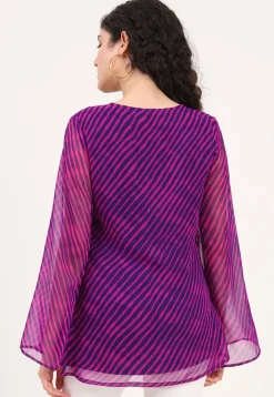 Leheriya Printed Georgette Kurti in Purple and Pink