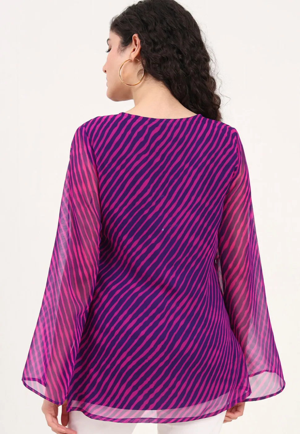 Leheriya Printed Georgette Kurti in Purple and Pink