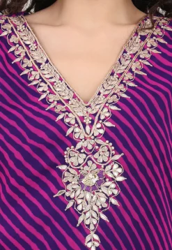 Leheriya Printed Georgette Kurti in Purple and Pink