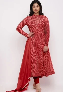 Leheriya Printed Georgette Anarkali Suit in Red
