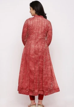 Leheriya Printed Georgette Anarkali Suit in Red
