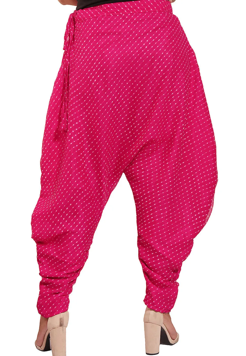 Leheriya Printed Georgette Dhoti Pant in Fuchsia
