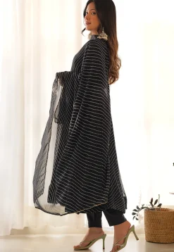 Leheriya Printed Georgette Anarkali Suit in Black