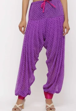 Leheriya Printed Georgette Harem Pant in Purple