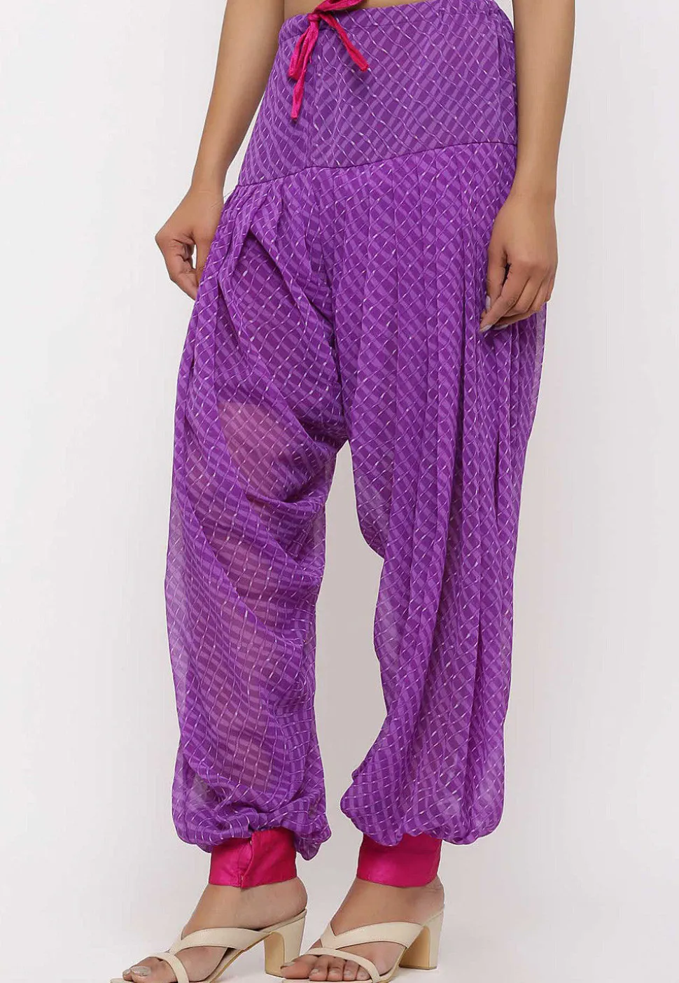 Leheriya Printed Georgette Harem Pant in Purple