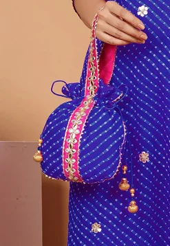 Leheriya Printed Georgette Potli Bag in Royal Blue