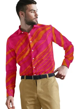 Leheriya Printed Georgette Shirt in Pink