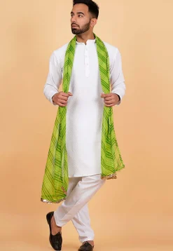 Leheriya Printed Georgette Men Dupatta in Green
