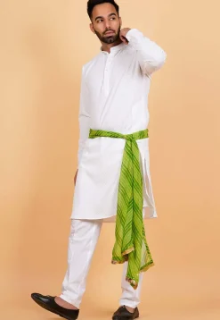 Leheriya Printed Georgette Men Dupatta in Green