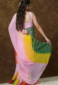 Leheriya Printed Georgette Saree Style Gown in Multicolor