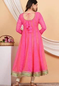 Leheriya Printed Georgette Anarkali Suit in Pink