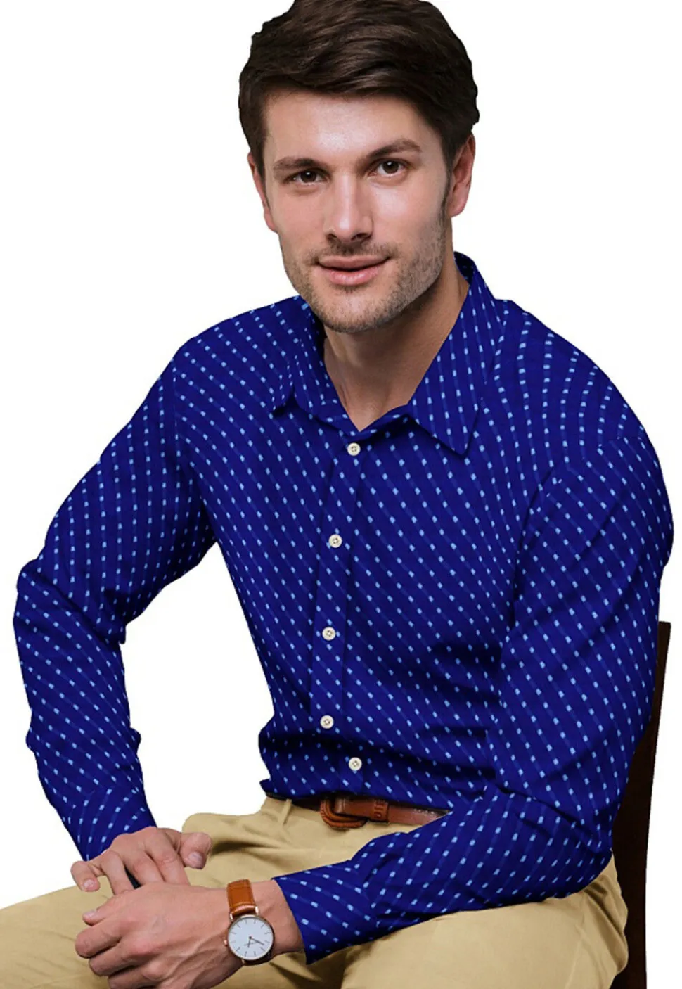 Leheriya Printed Georgette Shirt in Royal Blue
