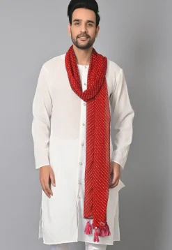 Leheriya Printed Georgette Men Dupatta in Red