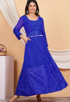 Leheriya Printed Georgette Anarkali Suit in Royal Blue